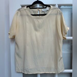 Vintage Austin Reed Classic Light Cream Blouse with Polka Dots 100% Silk Size 14